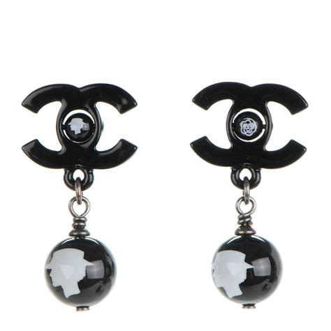 chanel black plastic earrings|Chanel black enamel earrings.